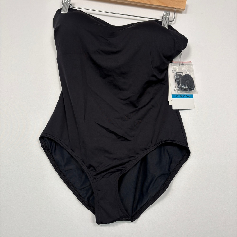 NWT Contours by Coco Reef Women Swimsuit 12/36 C Black Shaping Bandeau One Piece